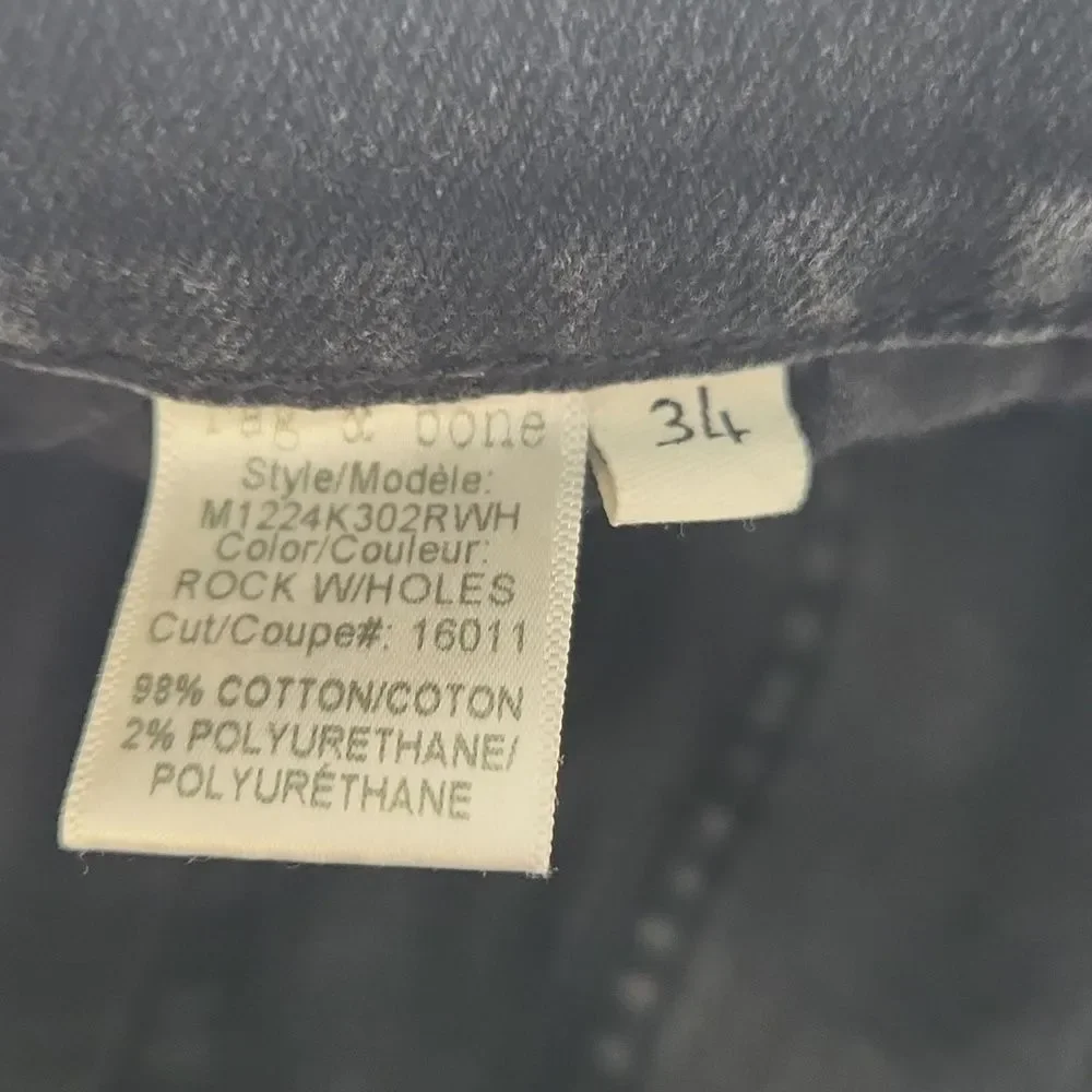 rag & bone Mens Standard Issue Fit 1 Skinny Leg Distressed Full Button Jeans 34